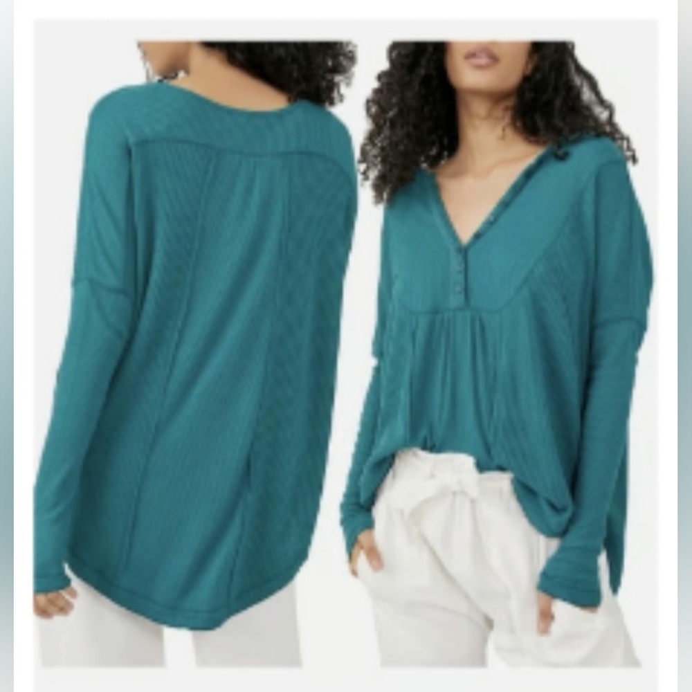 Free People Teal Button-Front Tunic